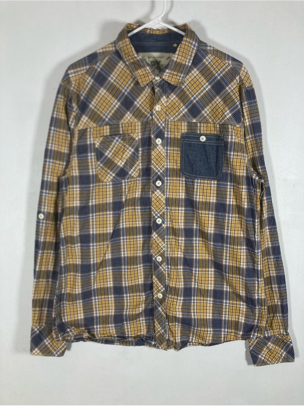 PX Los Angeles Mens Plaid Shirt Cotton  Flannel contrast demin L Lumberjack